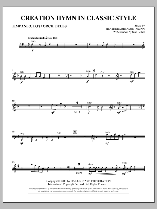 Heather Sorenson Creation Hymn In Classic Style - Timpani & Bells sheet music notes and chords arranged for Choir Instrumental Pak