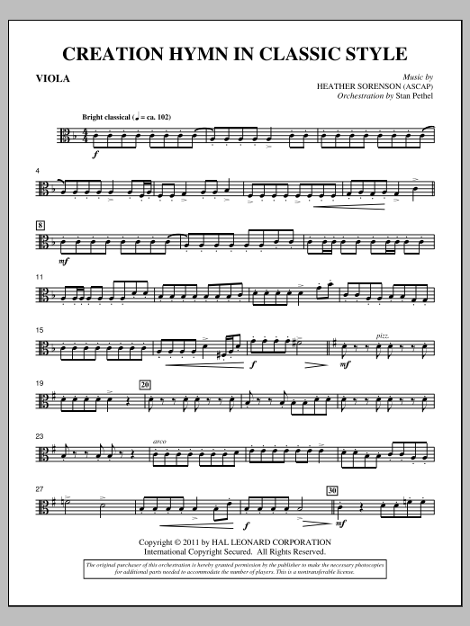 Heather Sorenson Creation Hymn In Classic Style - Viola sheet music notes and chords arranged for Choir Instrumental Pak
