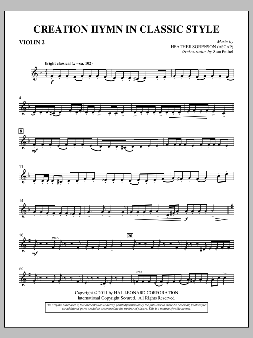 Heather Sorenson Creation Hymn In Classic Style - Violin 2 sheet music notes and chords arranged for Choir Instrumental Pak