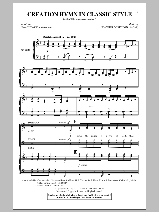 Heather Sorenson Creation Hymn In Classic Style sheet music notes and chords arranged for SATB Choir