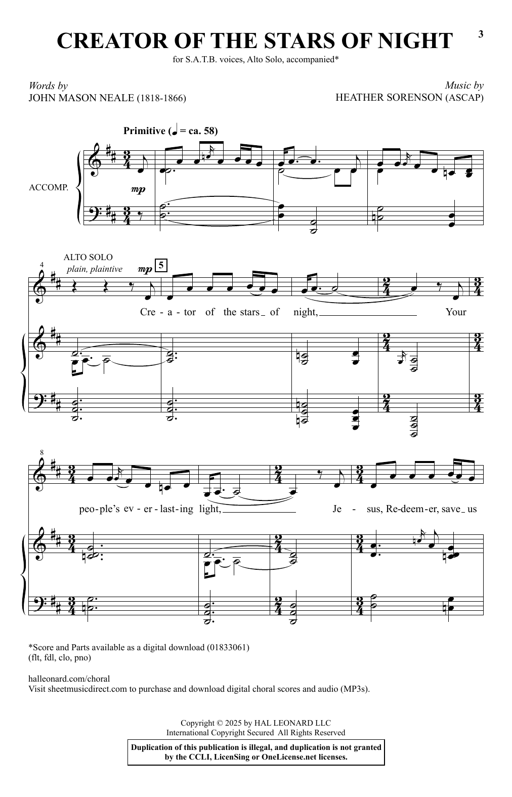 Heather Sorenson Creator Of The Stars Of Night sheet music notes and chords arranged for SATB Choir