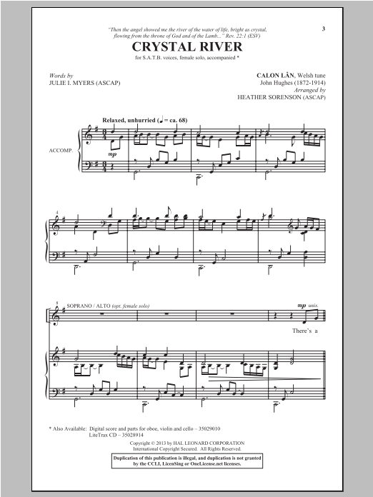 Heather Sorenson Crystal River sheet music notes and chords arranged for SATB Choir