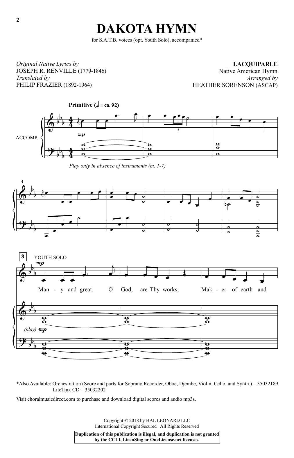 Heather Sorenson Dakota Hymn sheet music notes and chords arranged for SATB Choir