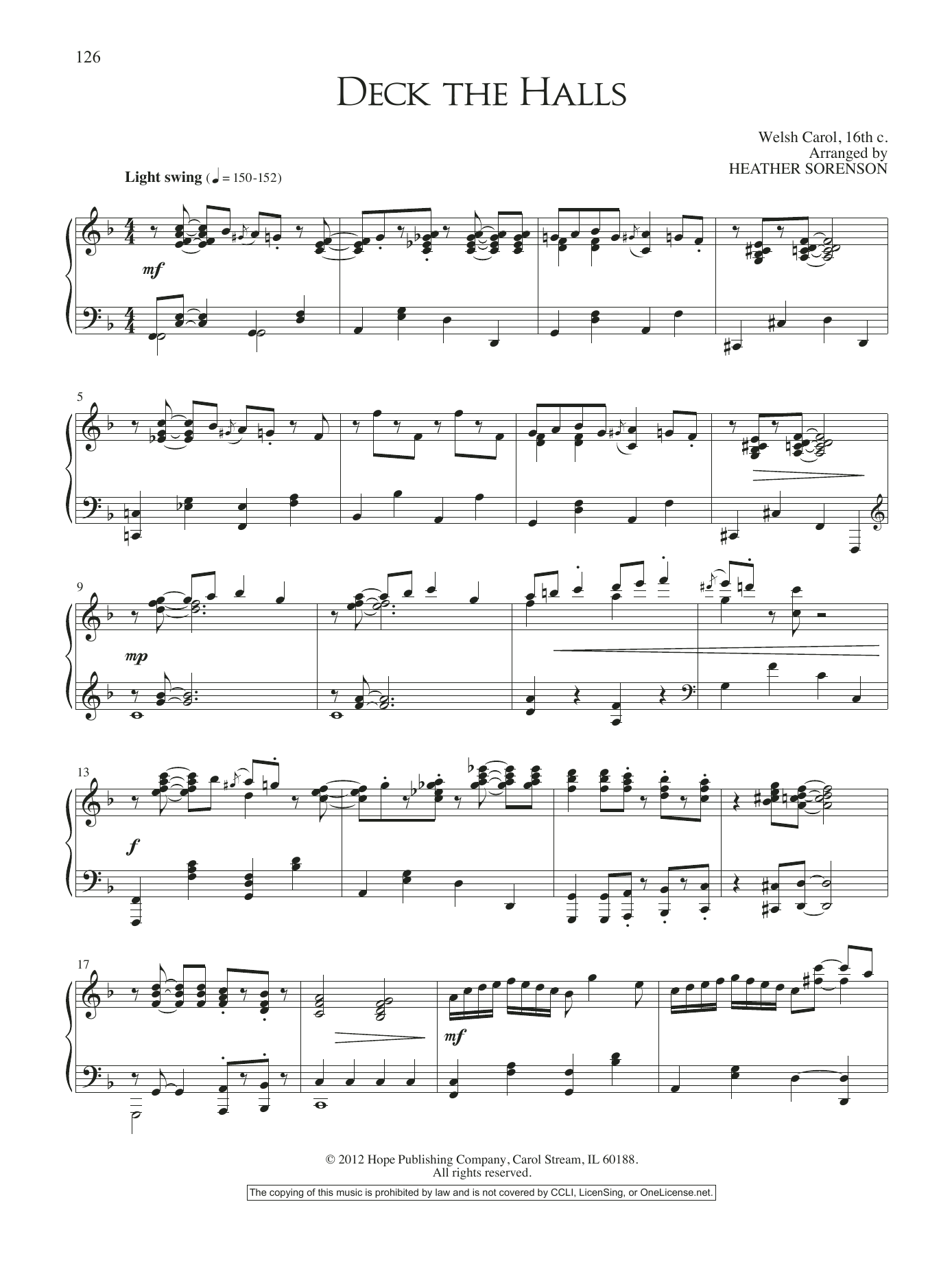Heather Sorenson Deck the Halls sheet music notes and chords arranged for Piano Solo