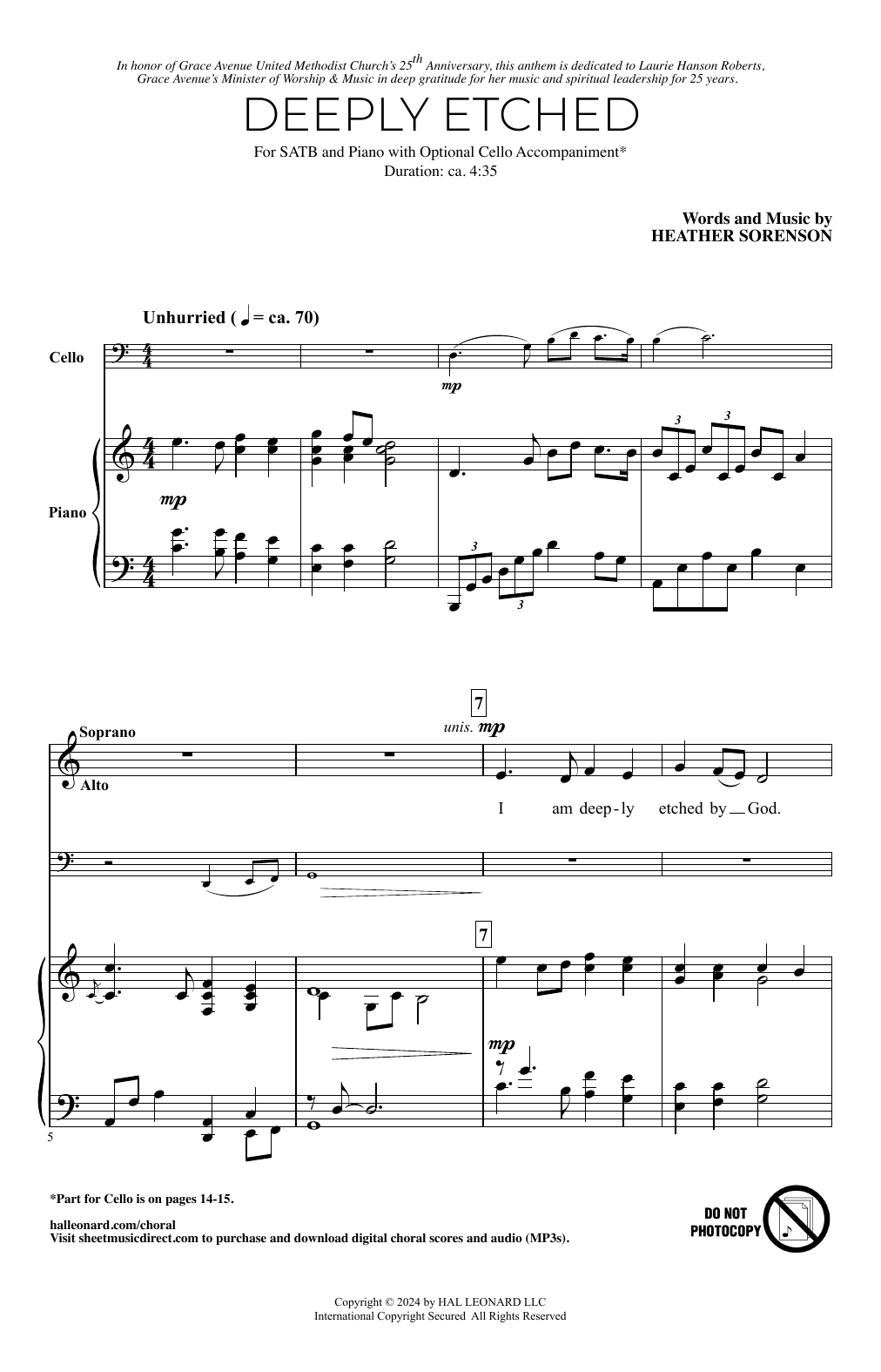 Heather Sorenson Deeply Etched sheet music notes and chords arranged for SATB Choir