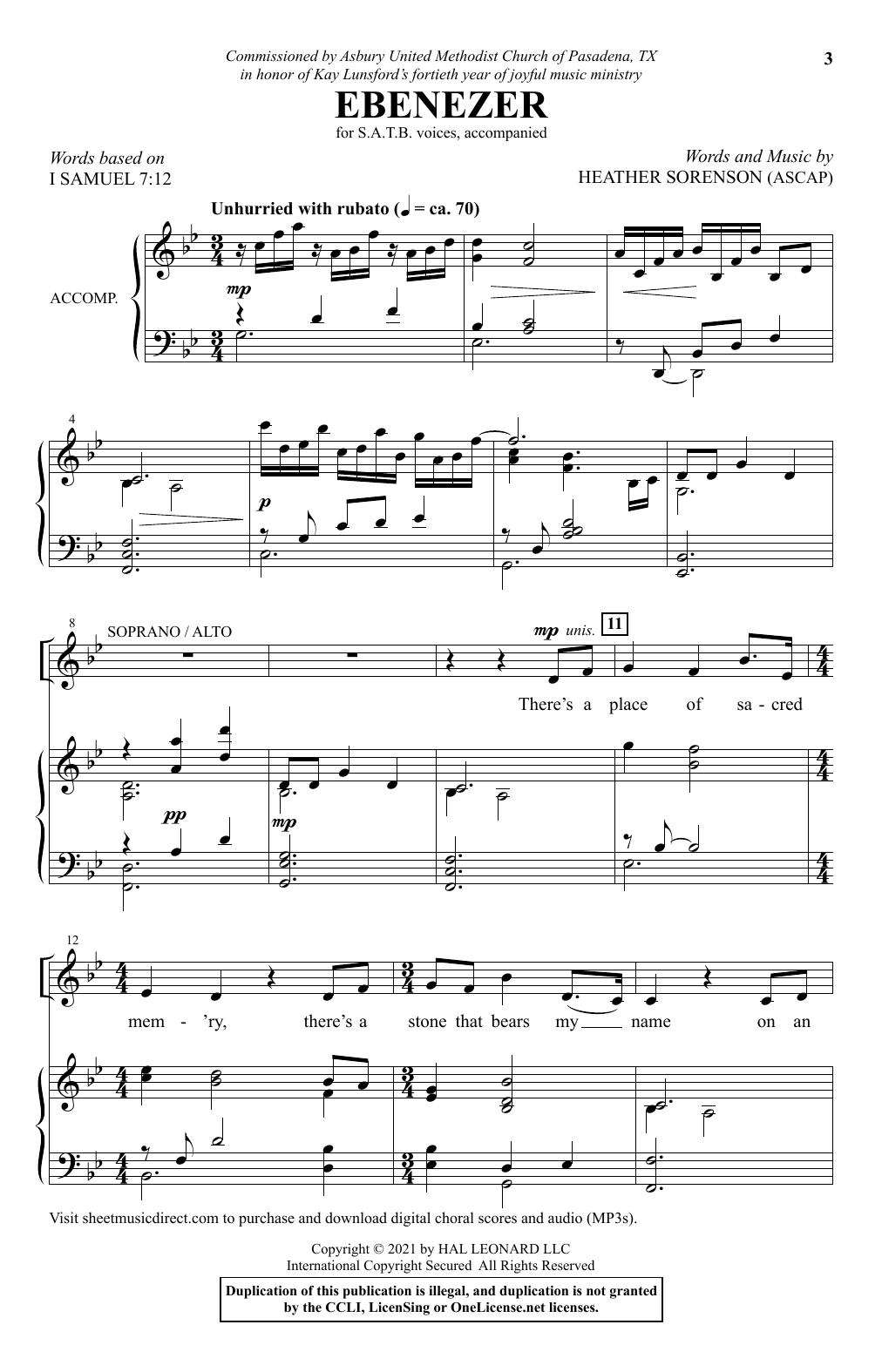 Heather Sorenson Ebenezer sheet music notes and chords arranged for SATB Choir