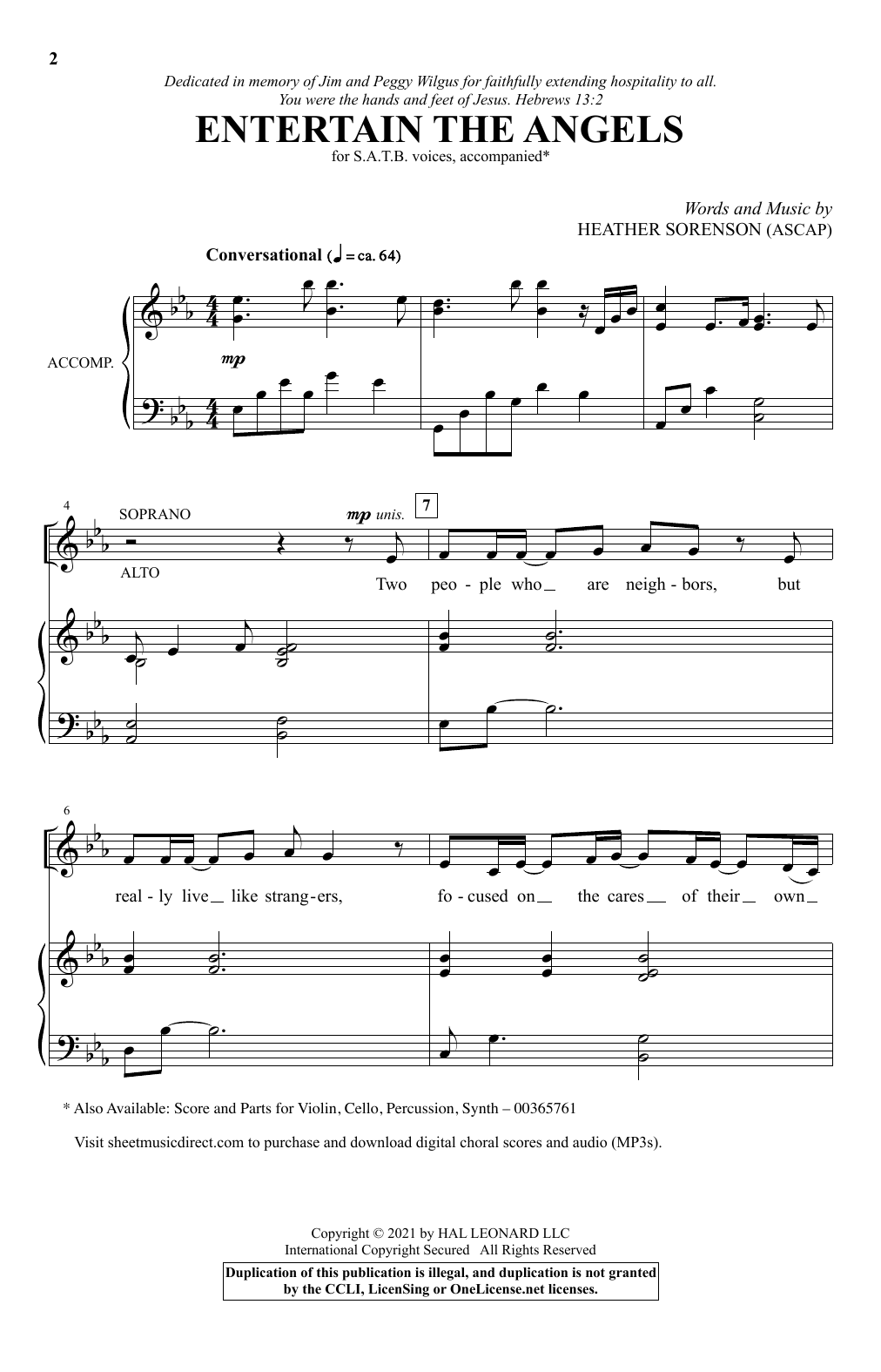Heather Sorenson Entertain The Angels sheet music notes and chords arranged for SATB Choir
