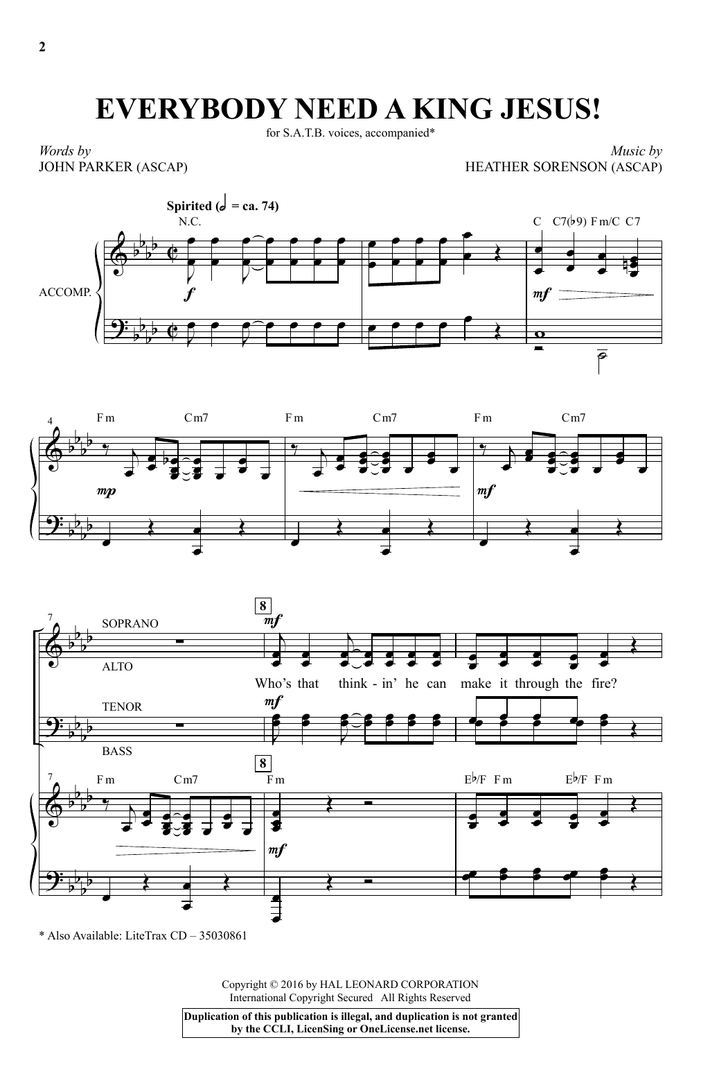 Heather Sorenson Everybody Need A King Jesus! sheet music notes and chords arranged for SATB Choir