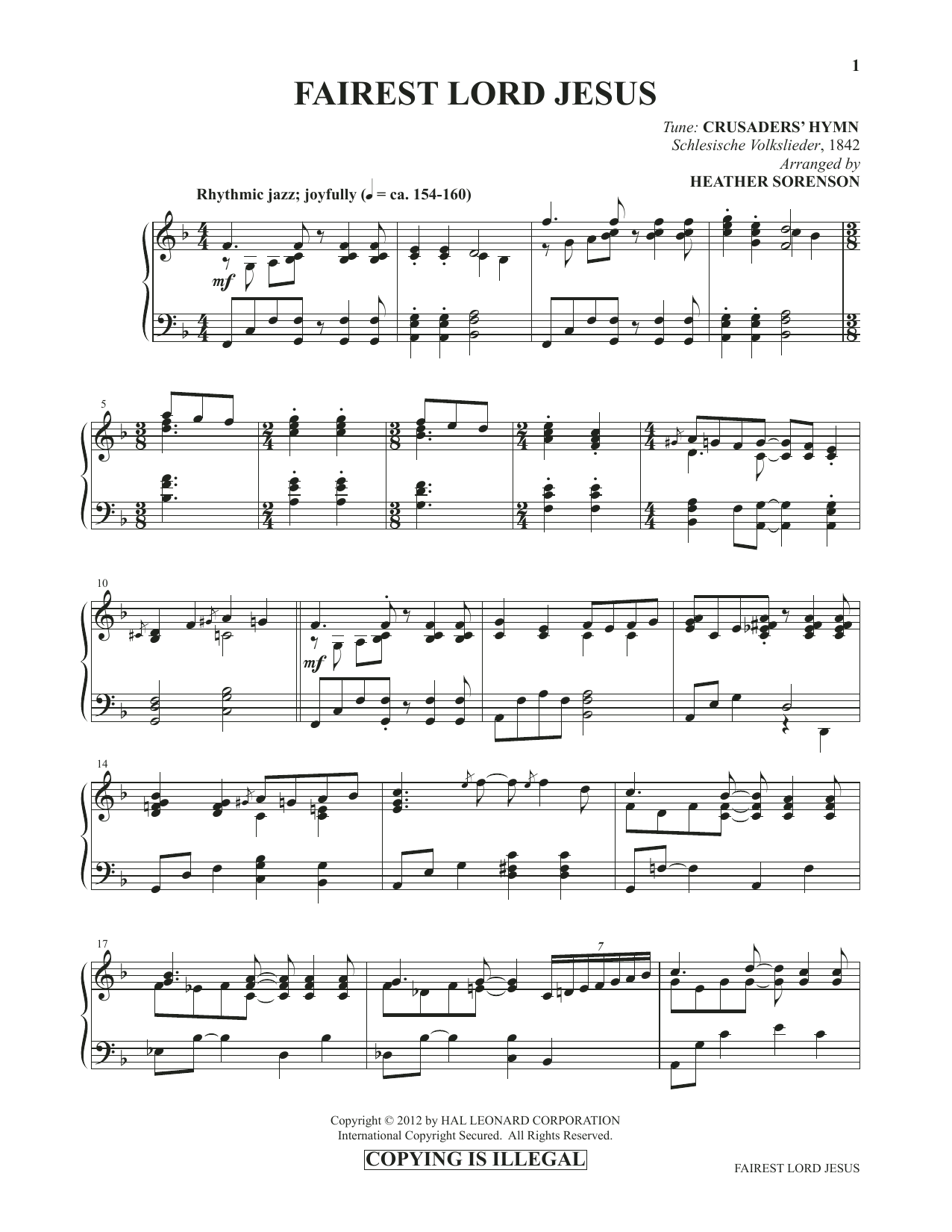 Heather Sorenson Fairest Lord Jesus (from Images: Sacred Piano Reflections) sheet music notes and chords arranged for Piano Solo