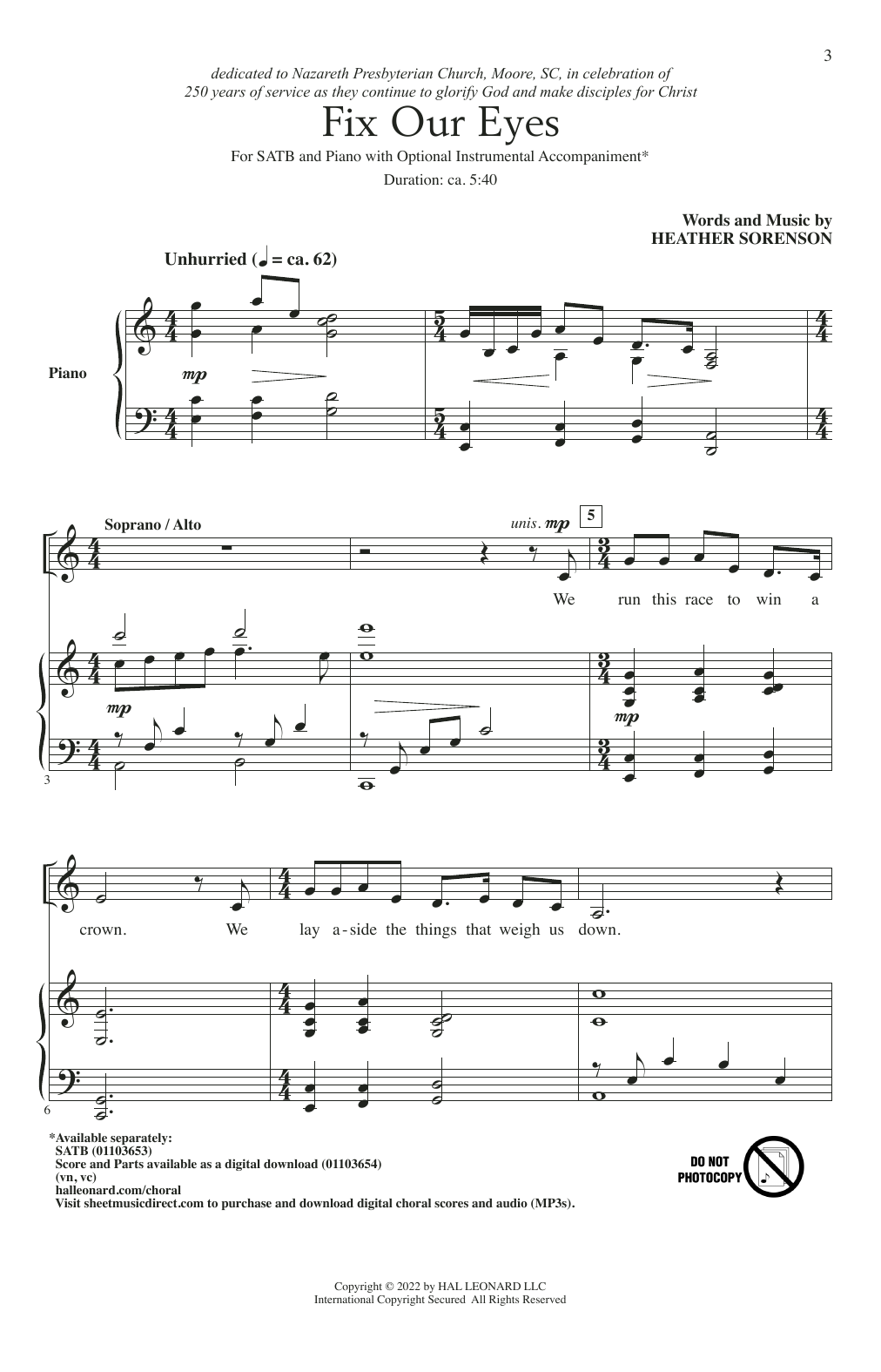 Heather Sorenson Fix Our Eyes sheet music notes and chords arranged for SATB Choir