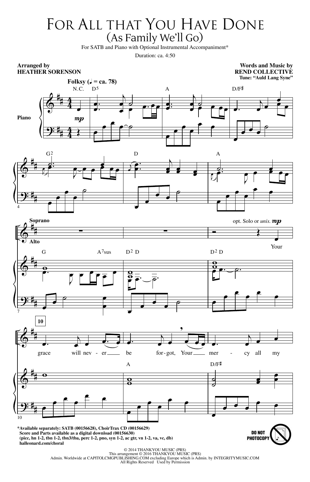 Heather Sorenson For All That You Have Done (As Family We'll Go) sheet music notes and chords arranged for SATB Choir
