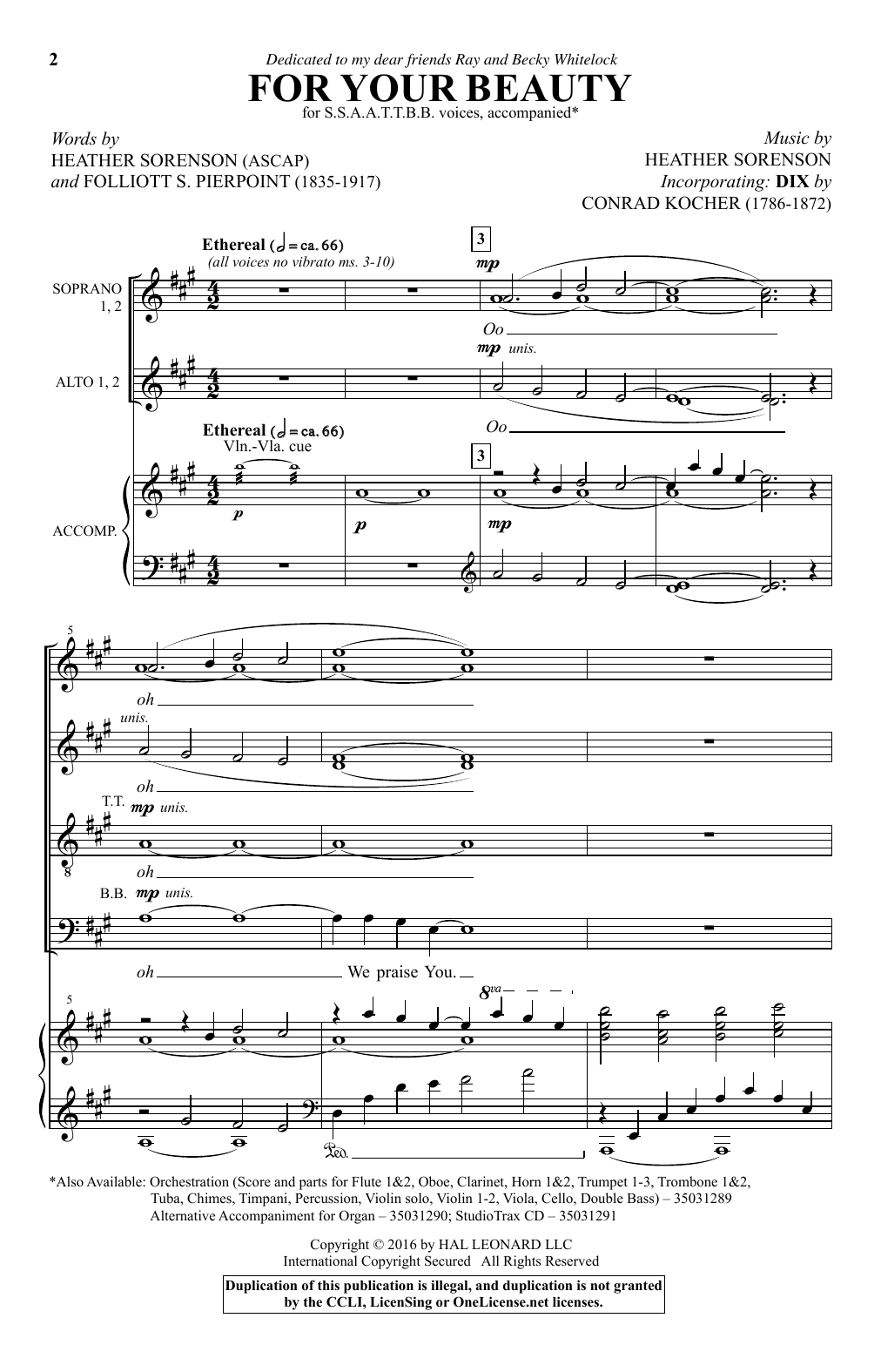 Heather Sorenson For Your Beauty sheet music notes and chords arranged for SATB Choir
