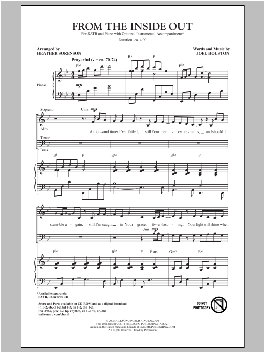 Heather Sorenson From The Inside Out sheet music notes and chords arranged for SATB Choir
