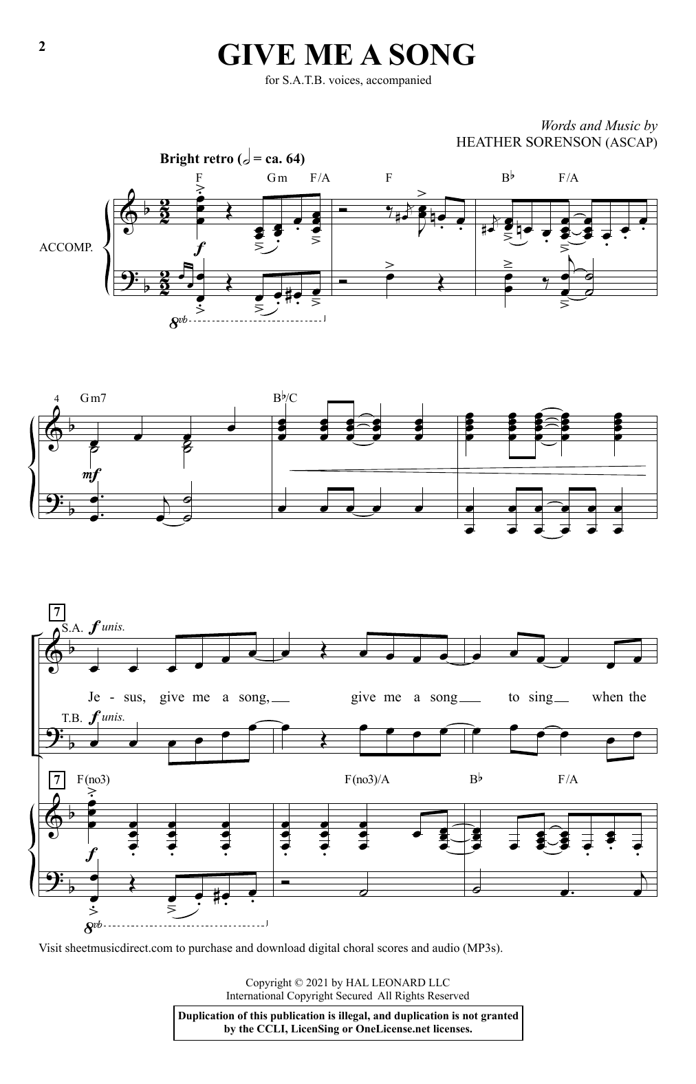 Heather Sorenson Give Me A Song sheet music notes and chords arranged for SATB Choir