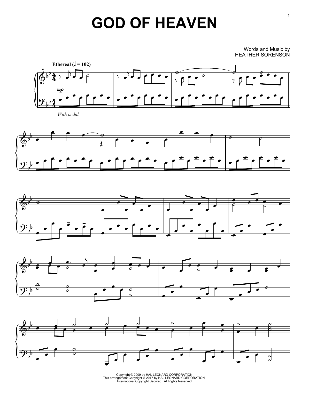 Heather Sorenson God Of Heaven sheet music notes and chords arranged for Piano Solo