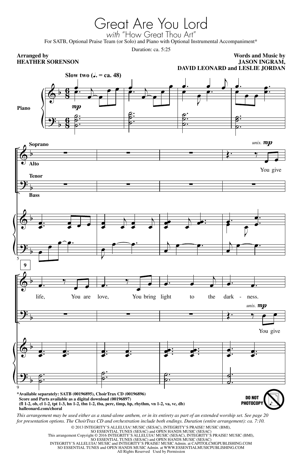 Heather Sorenson Great Are You Lord sheet music notes and chords arranged for SATB Choir
