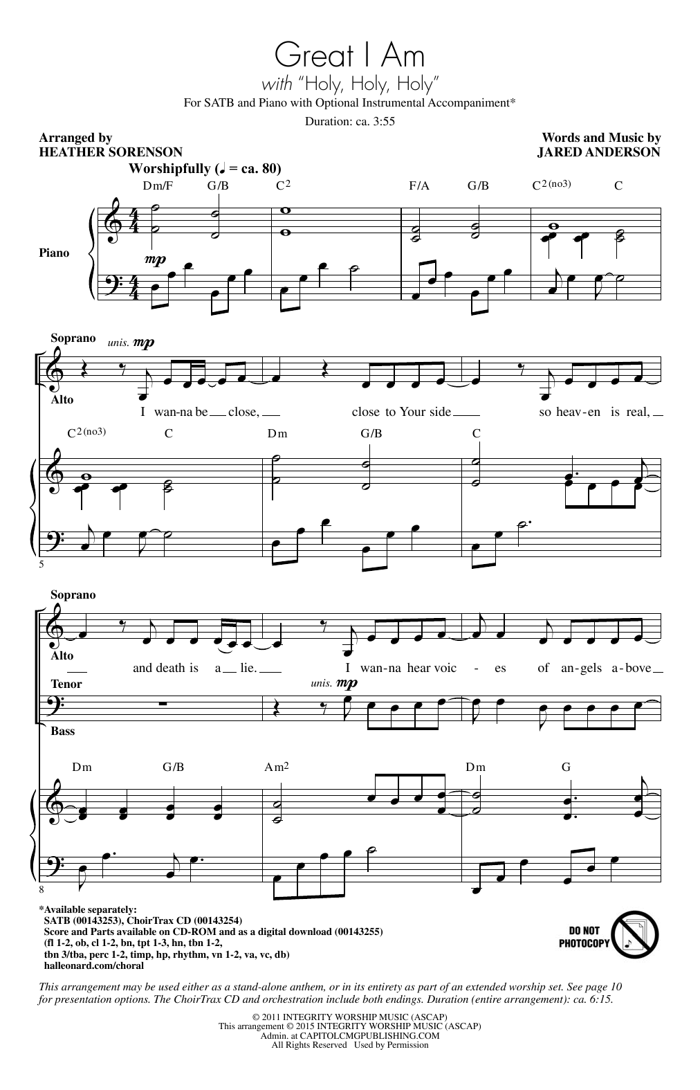 Heather Sorenson Great I Am sheet music notes and chords arranged for SATB Choir