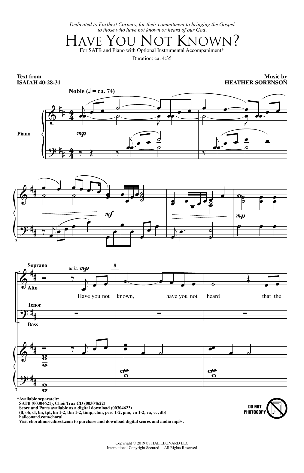 Heather Sorenson Have You Not Known? sheet music notes and chords arranged for SATB Choir