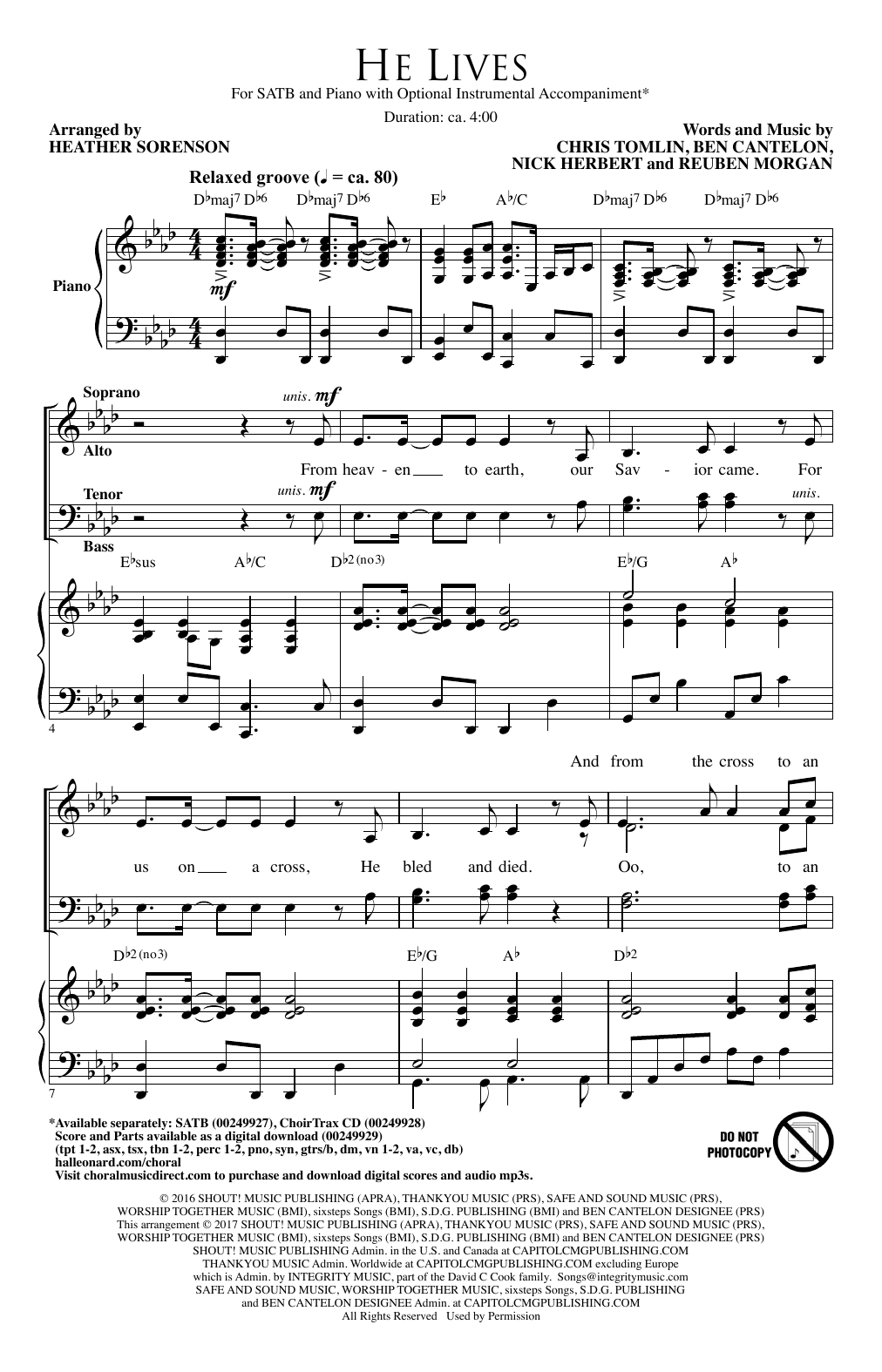 Heather Sorenson He Lives sheet music notes and chords arranged for SATB Choir