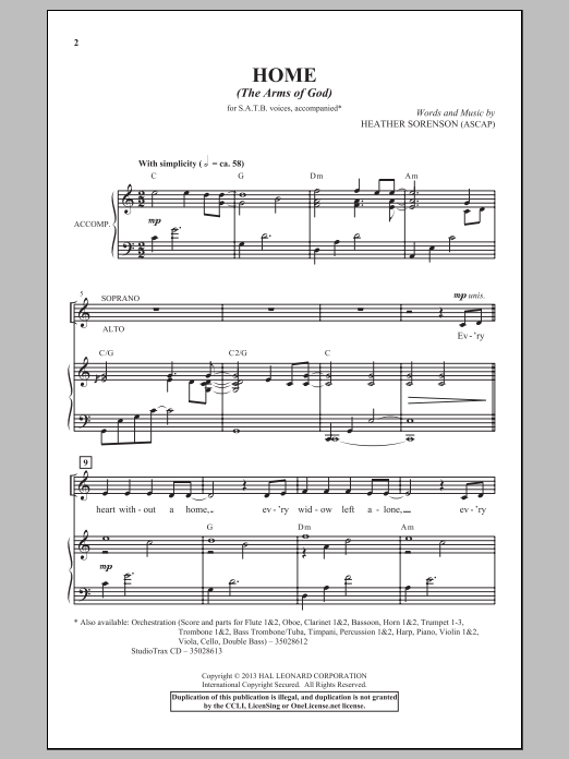 Heather Sorenson Home (The Arms Of God) sheet music notes and chords arranged for SATB Choir