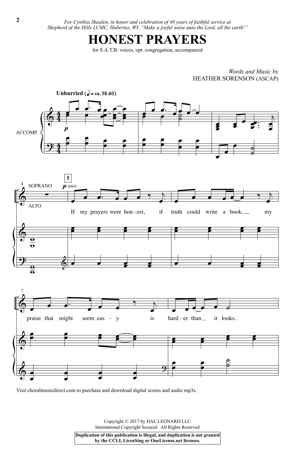 Heather Sorenson Honest Prayers sheet music notes and chords arranged for SATB Choir