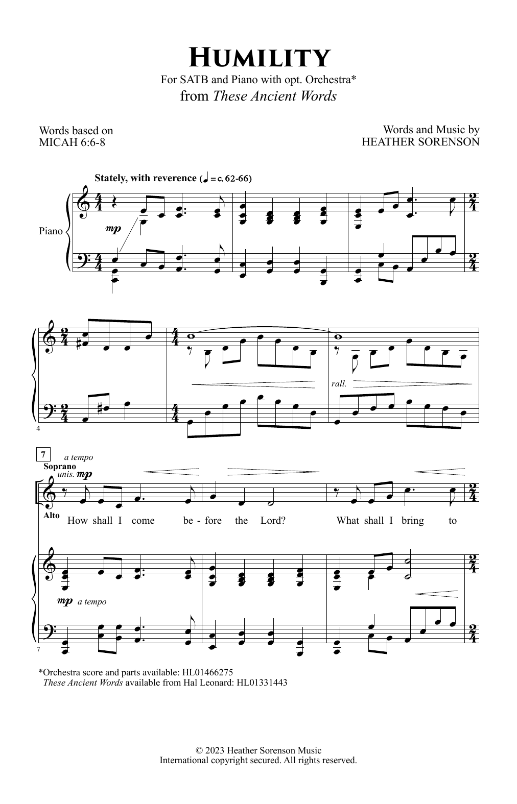 Heather Sorenson Humility sheet music notes and chords arranged for SATB Choir
