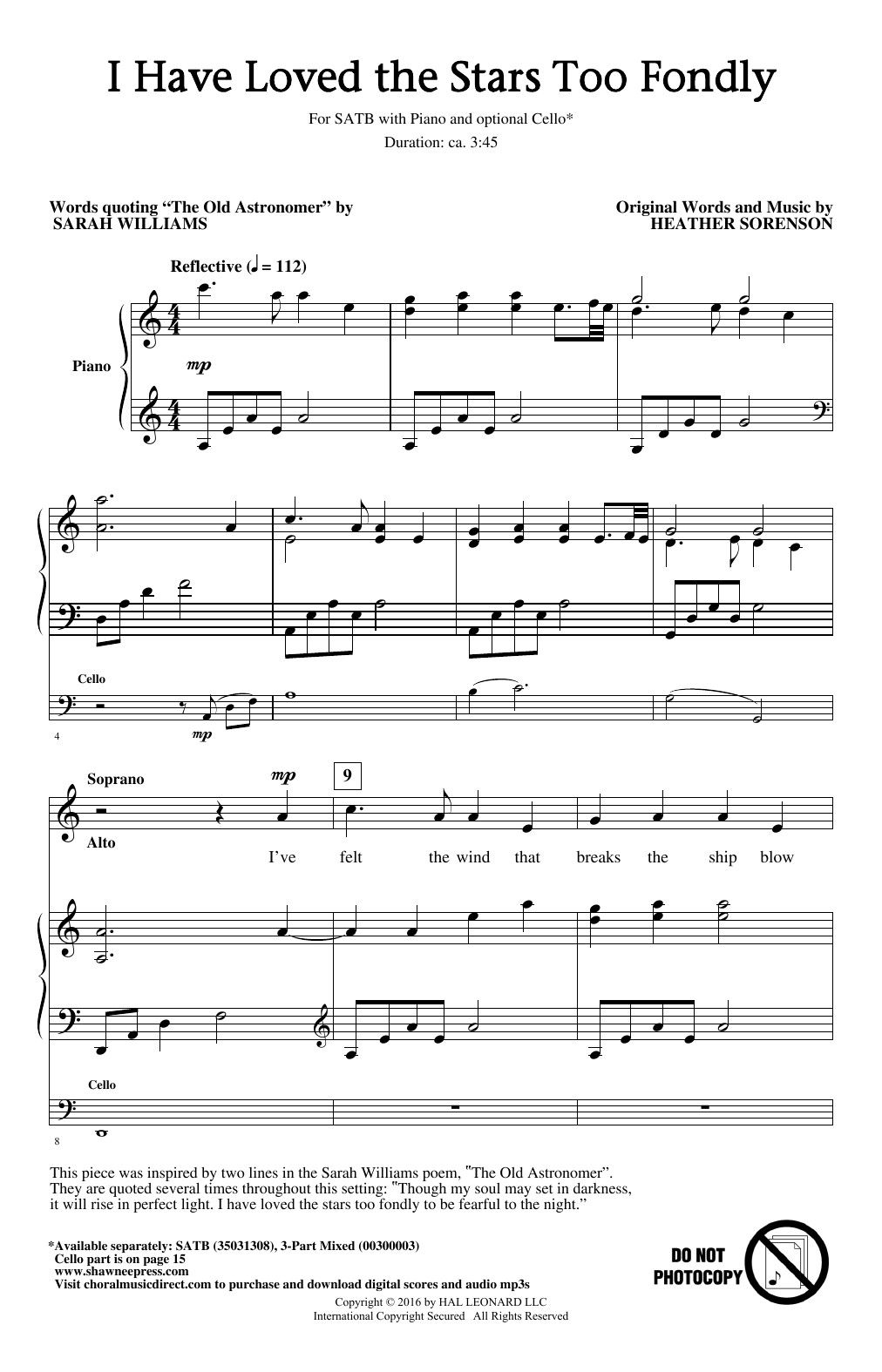 Heather Sorenson I Have Loved The Stars Too Fondly sheet music notes and chords arranged for 3-Part Mixed Choir