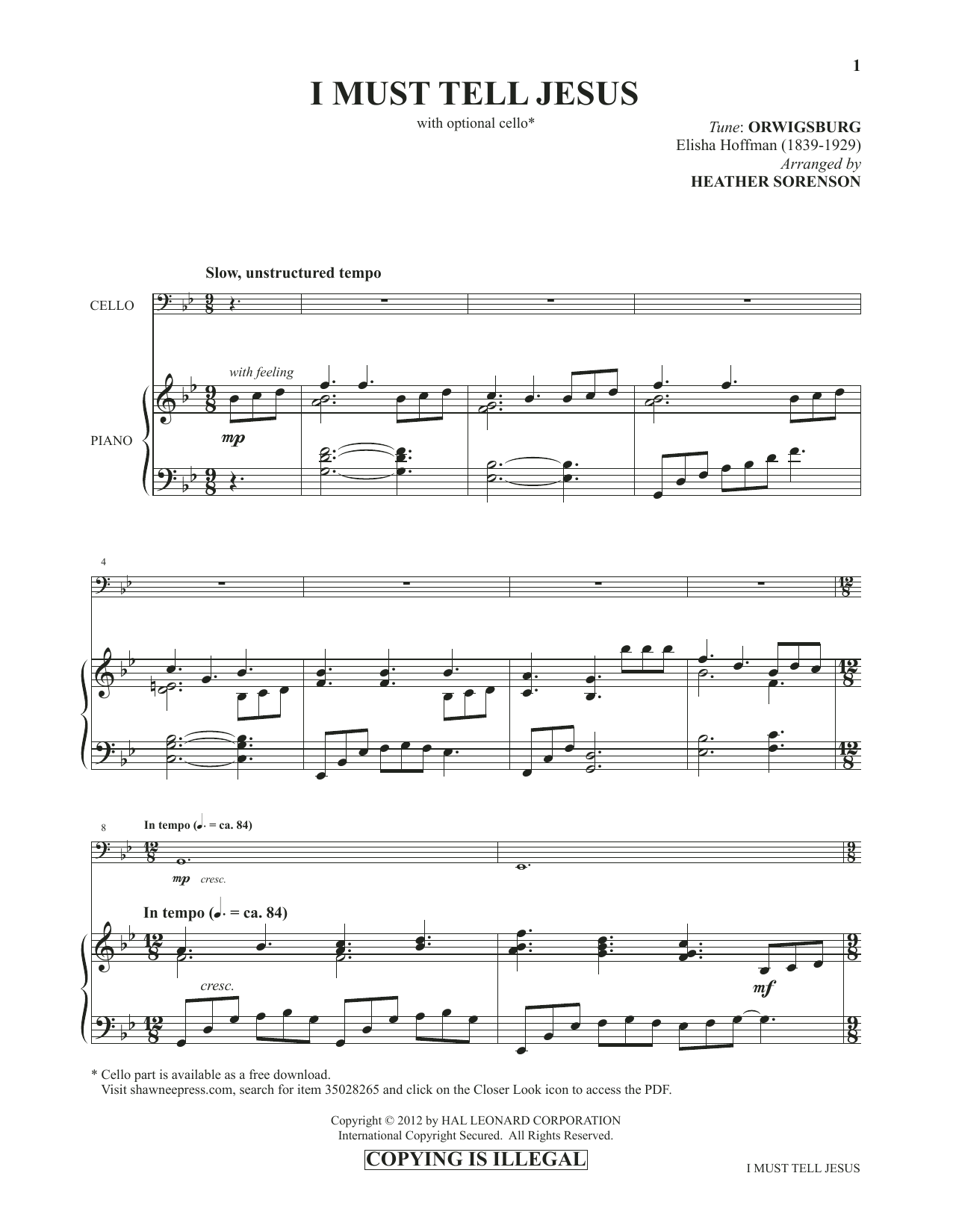 Heather Sorenson I Must Tell Jesus (from Images: Sacred Piano Reflections) sheet music notes and chords arranged for Piano Solo