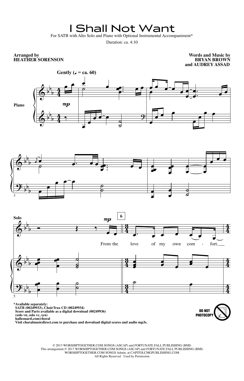 Heather Sorenson I Shall Not Want sheet music notes and chords arranged for SATB Choir