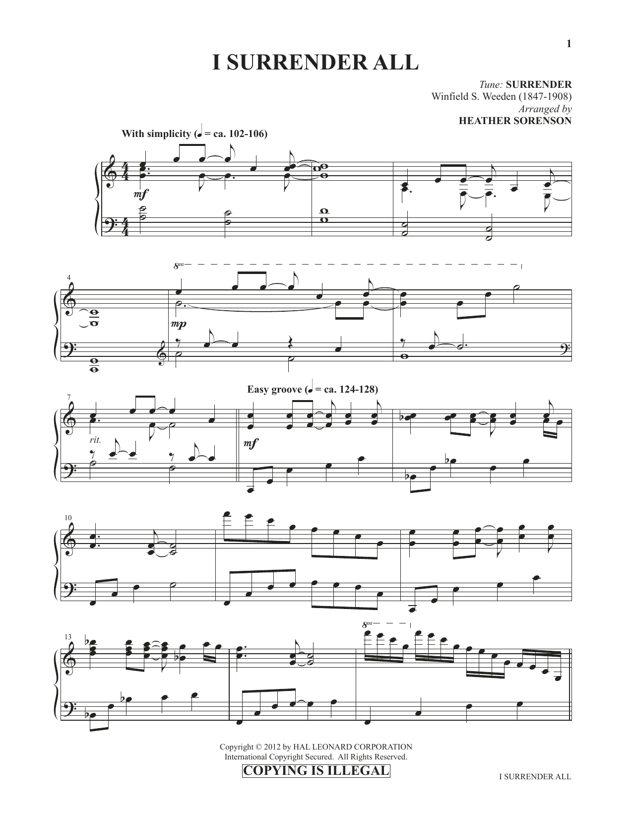 Heather Sorenson I Surrender All (from Images: Sacred Piano Reflections) sheet music notes and chords arranged for Piano Solo