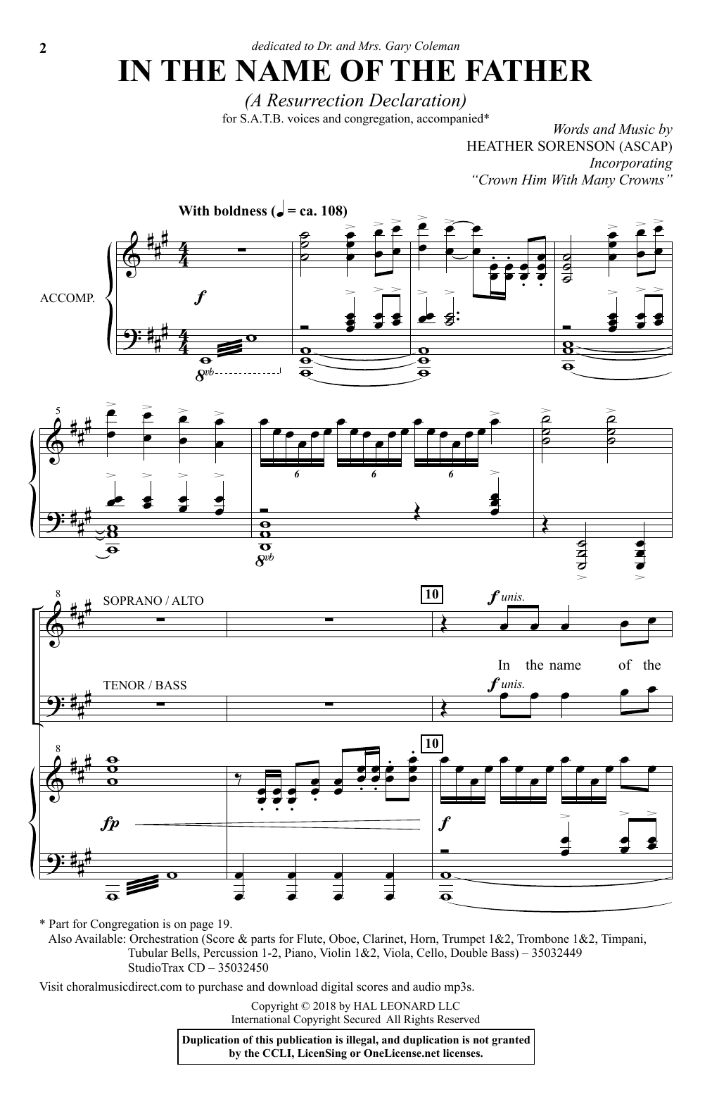 Heather Sorenson In The Name Of The Father (A Resurrection Declaration) sheet music notes and chords arranged for SATB Choir