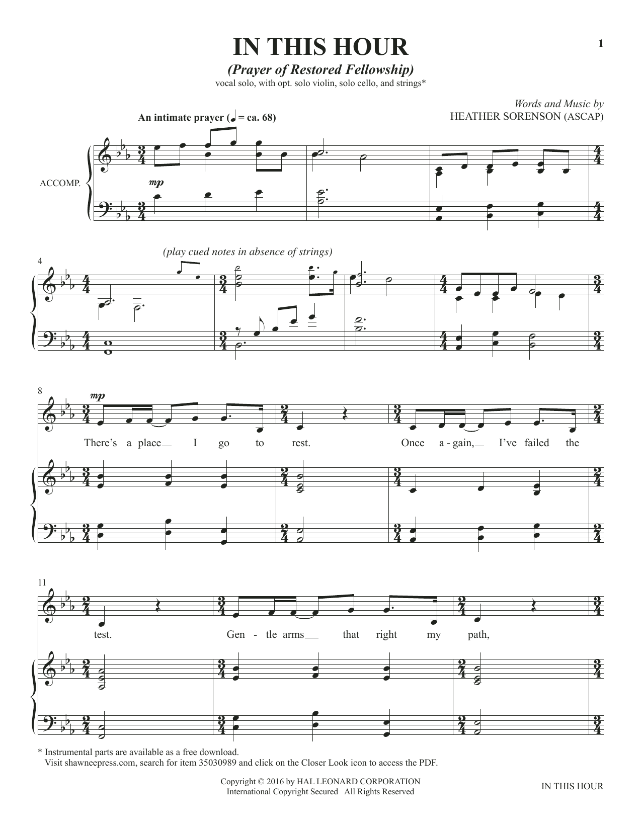 Heather Sorenson In This Hour (from The Prayer Project) sheet music notes and chords arranged for Piano & Vocal