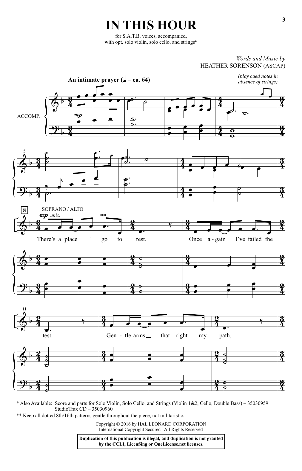 Heather Sorenson In This Hour sheet music notes and chords arranged for SATB Choir