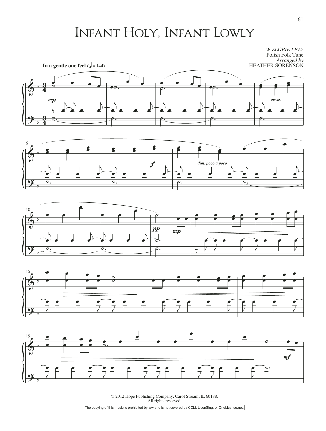 Heather Sorenson Infant Holy, Infant Lowly sheet music notes and chords arranged for Piano Solo