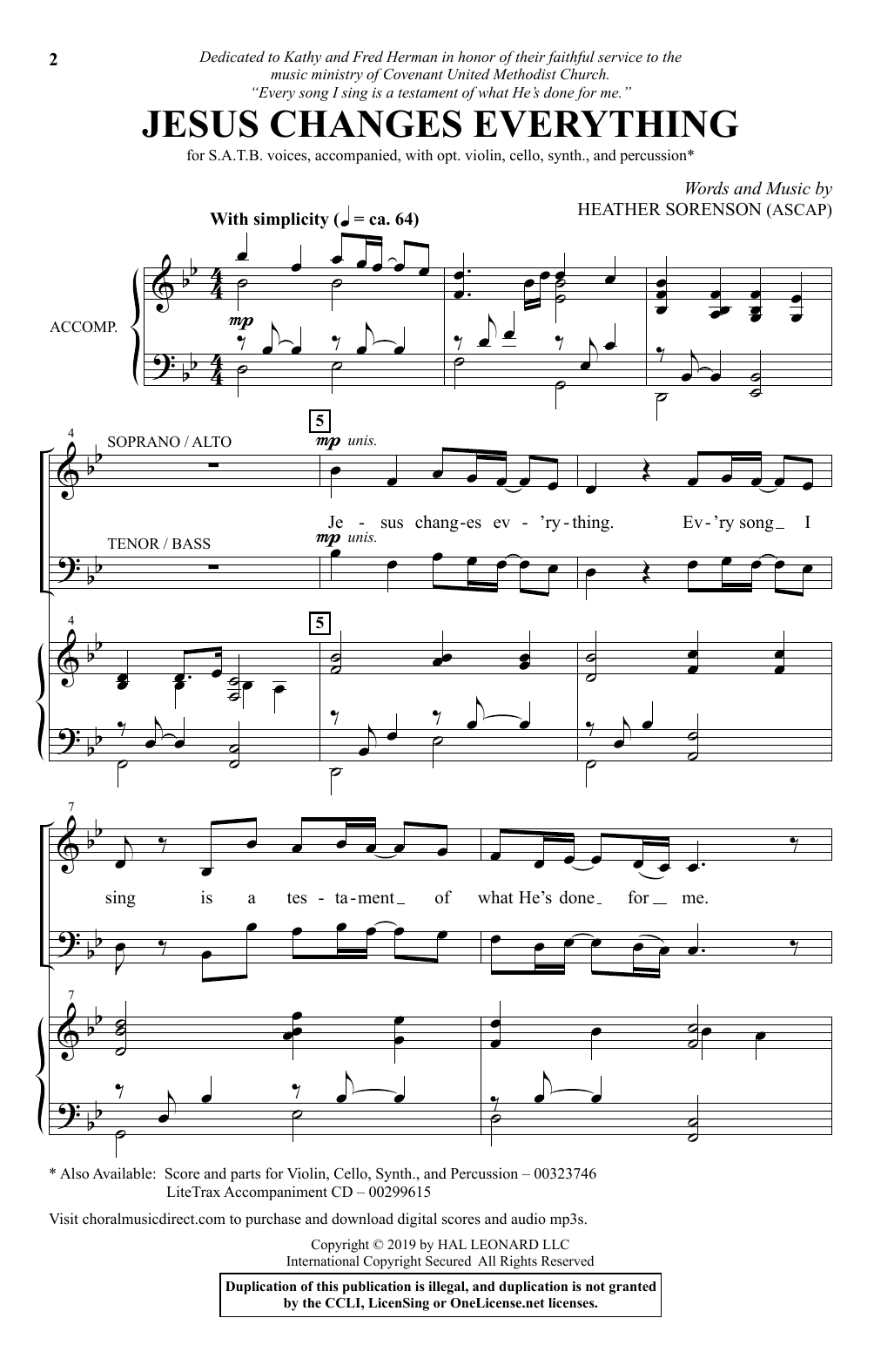 Heather Sorenson Jesus Changes Everything sheet music notes and chords arranged for SATB Choir