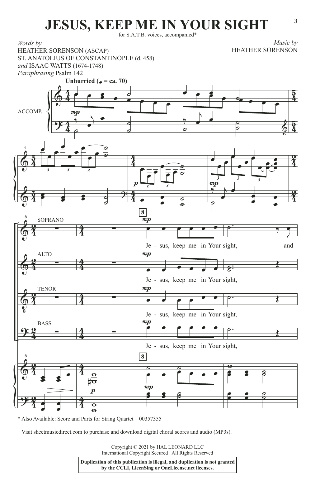 Heather Sorenson Jesus, Keep Me In Your Sight sheet music notes and chords arranged for SATB Choir