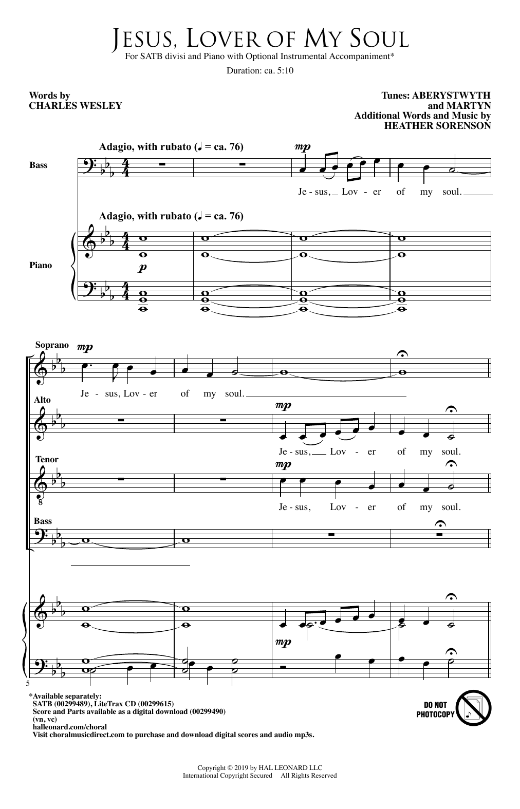 Heather Sorenson Jesus, Lover Of My Soul sheet music notes and chords arranged for SATB Choir