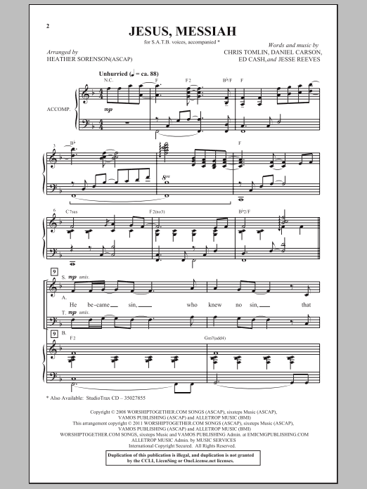 Heather Sorenson Jesus Messiah sheet music notes and chords arranged for SATB Choir