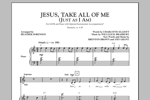 Heather Sorenson Jesus Take All Of Me (Just As I Am) sheet music notes and chords arranged for SATB Choir