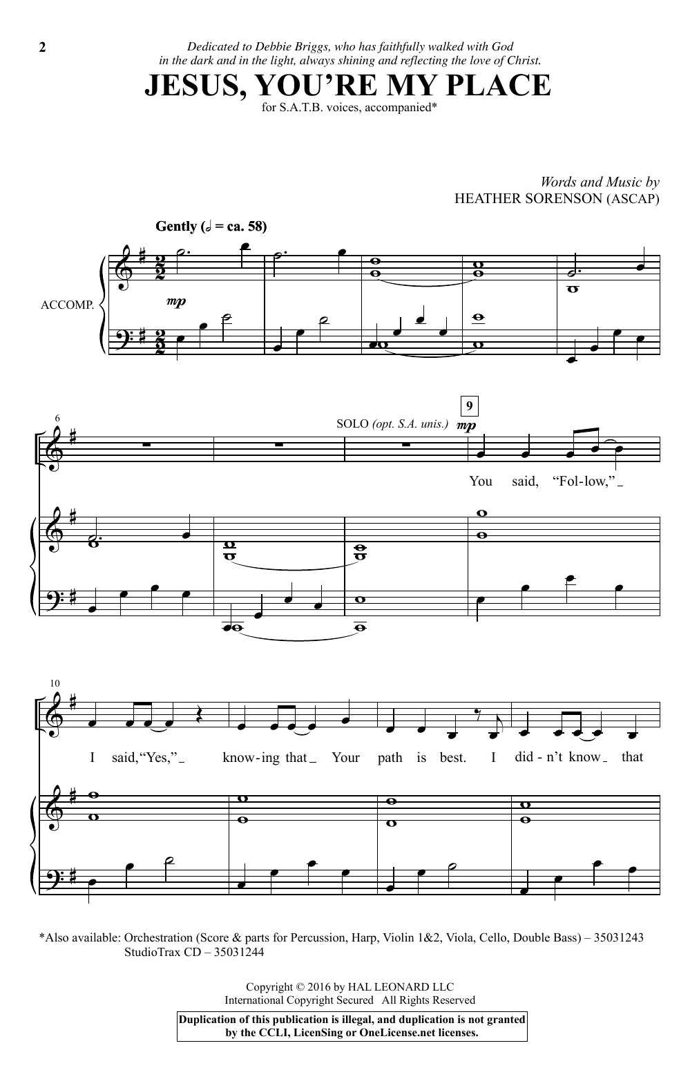 Heather Sorenson Jesus, You're My Place sheet music notes and chords arranged for SATB Choir