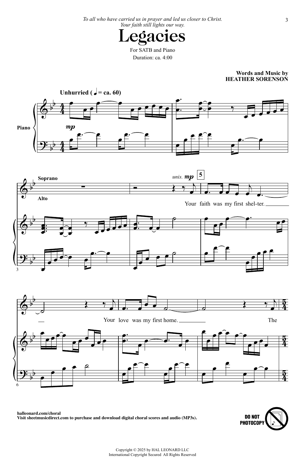 Heather Sorenson Legacies sheet music notes and chords arranged for SATB Choir