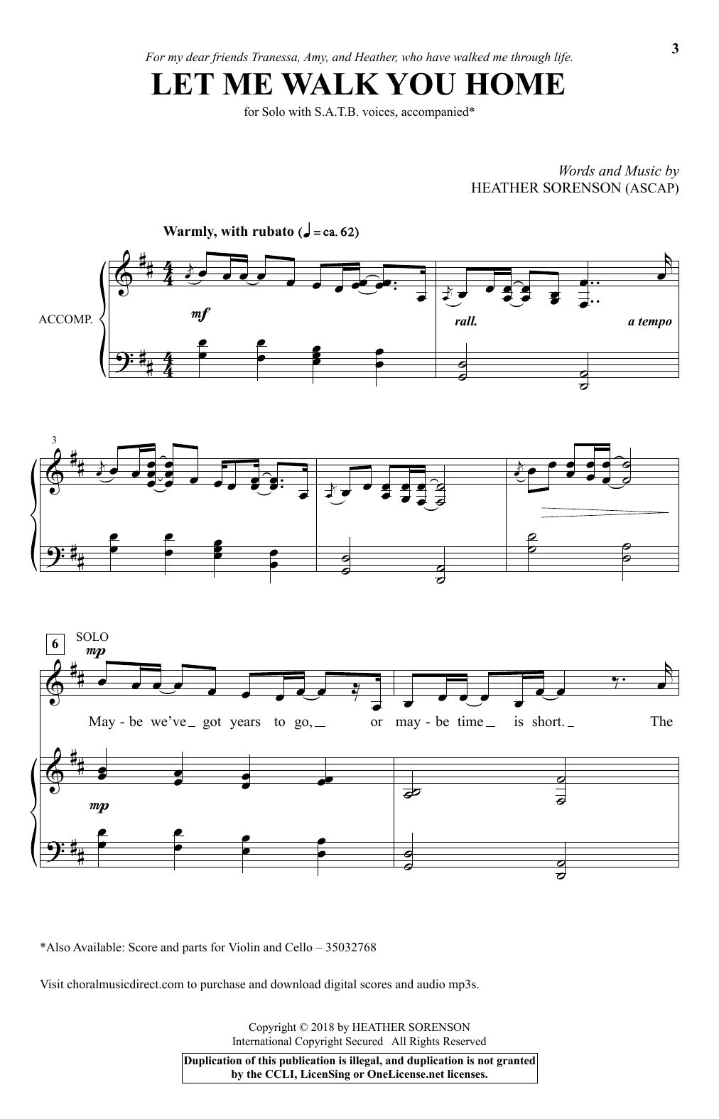 Heather Sorenson Let Me Walk You Home sheet music notes and chords arranged for SATB Choir
