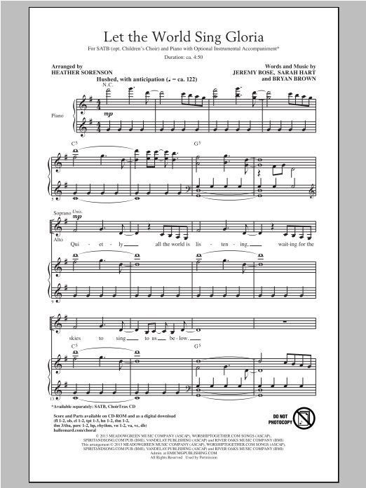 Heather Sorenson Let The World Sing Gloria sheet music notes and chords arranged for SATB Choir