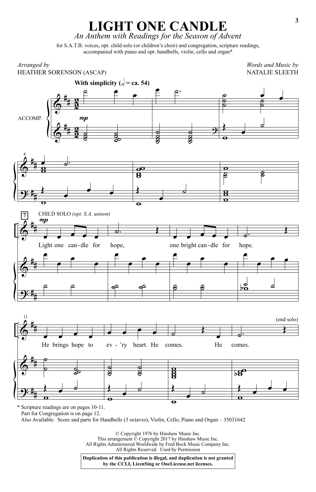 Heather Sorenson Light One Candle sheet music notes and chords arranged for SATB Choir