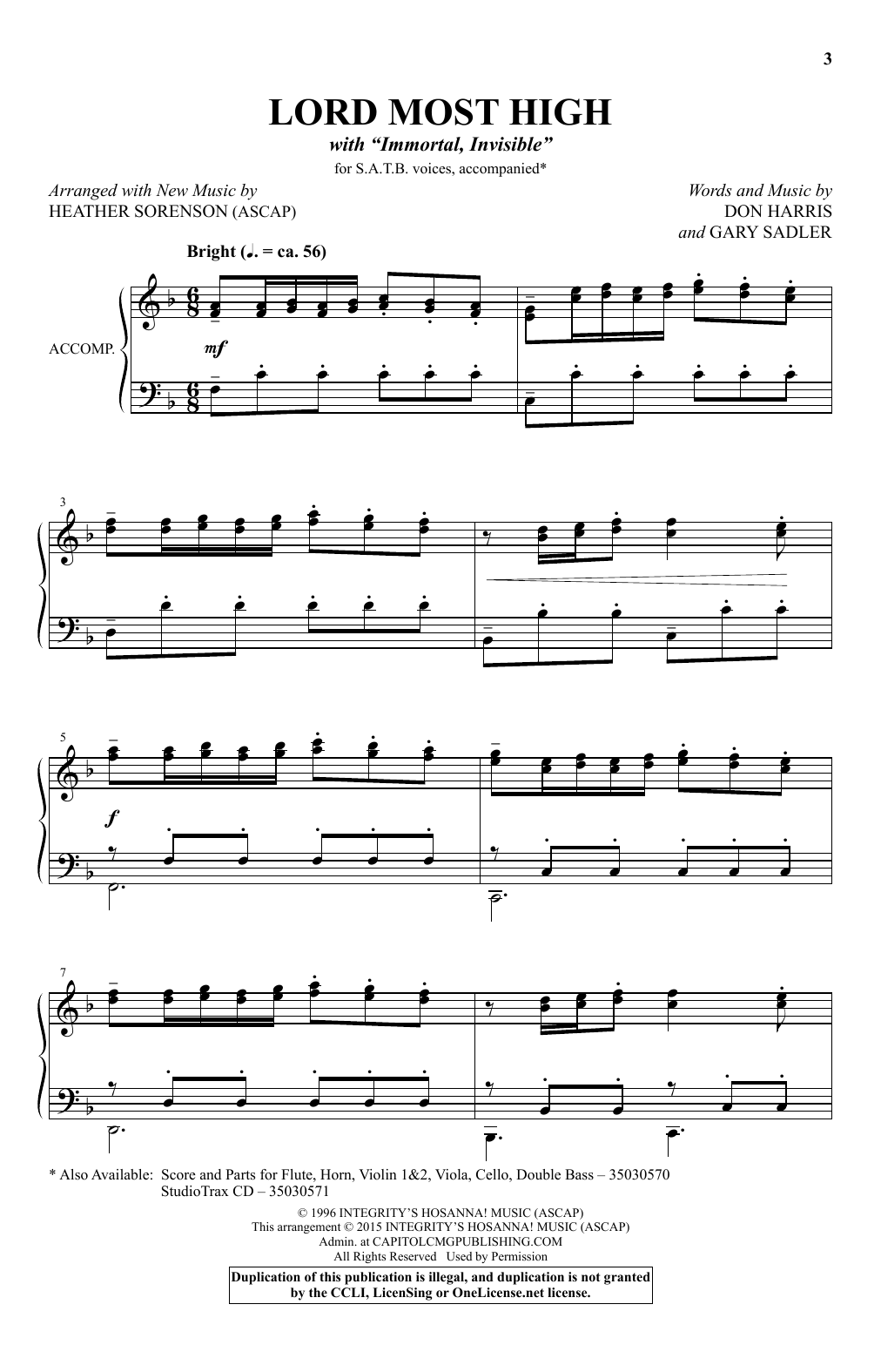 Heather Sorenson Lord Most High (with Immortal, Invisible) sheet music notes and chords arranged for SATB Choir