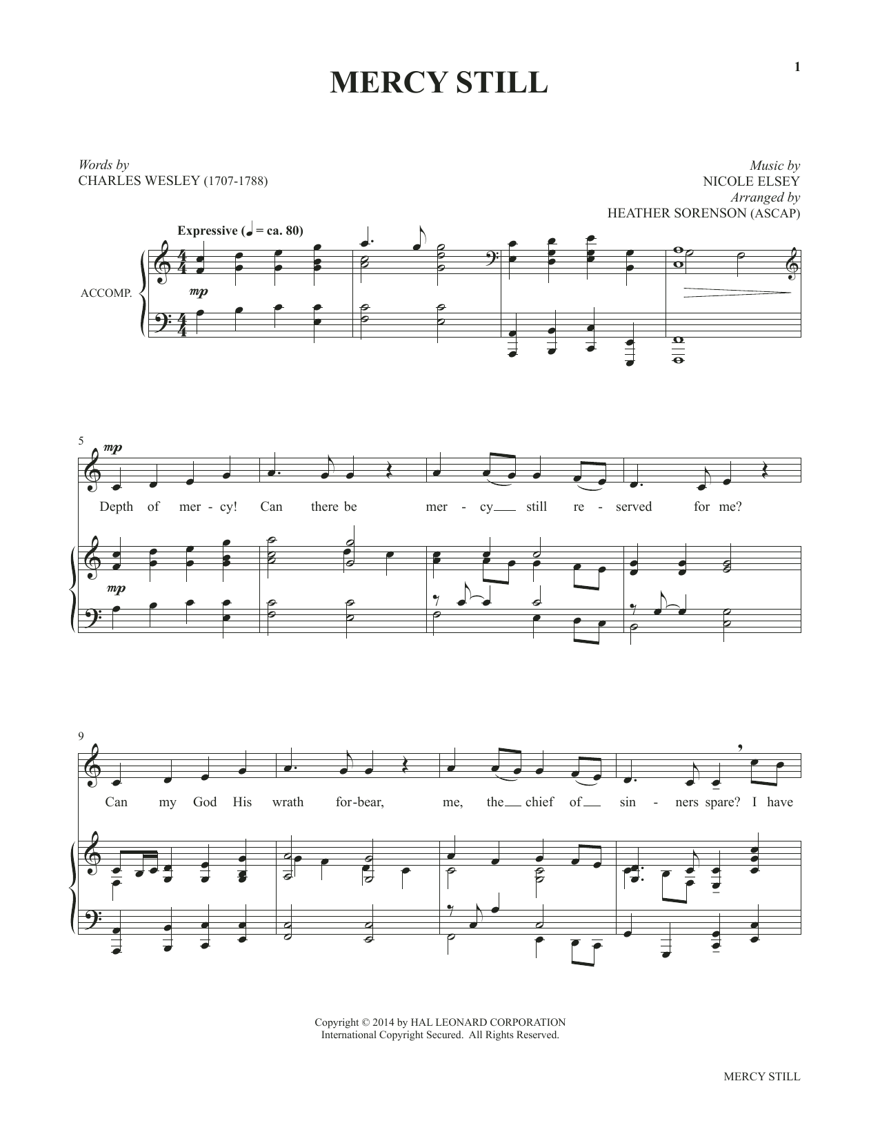 Heather Sorenson Mercy Still (from My Alleluia: Vocal Solos for Worship) sheet music notes and chords arranged for Piano & Vocal