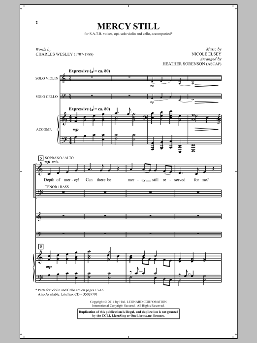 Heather Sorenson Mercy Still sheet music notes and chords arranged for Choir