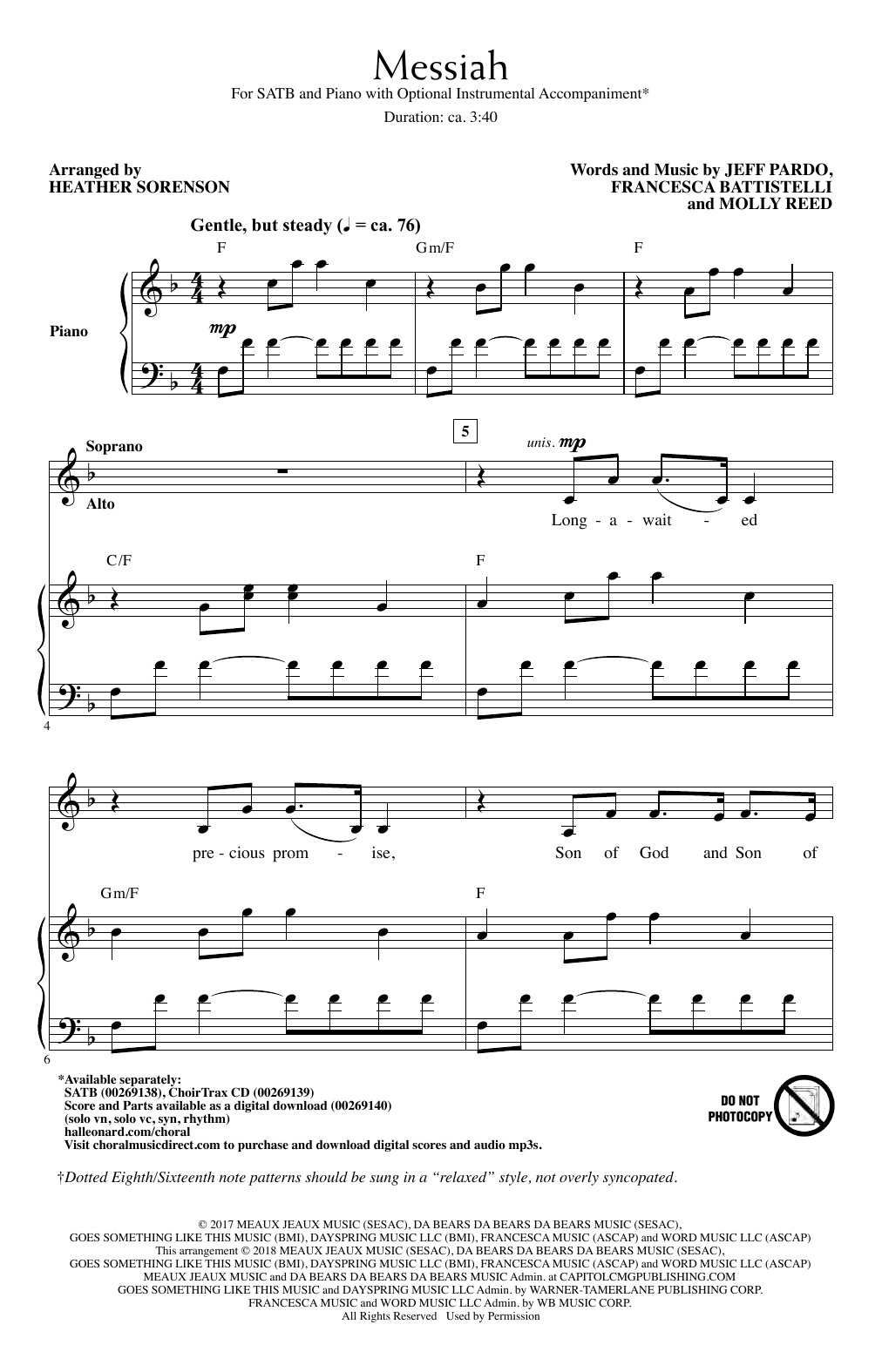 Heather Sorenson Messiah sheet music notes and chords arranged for SATB Choir