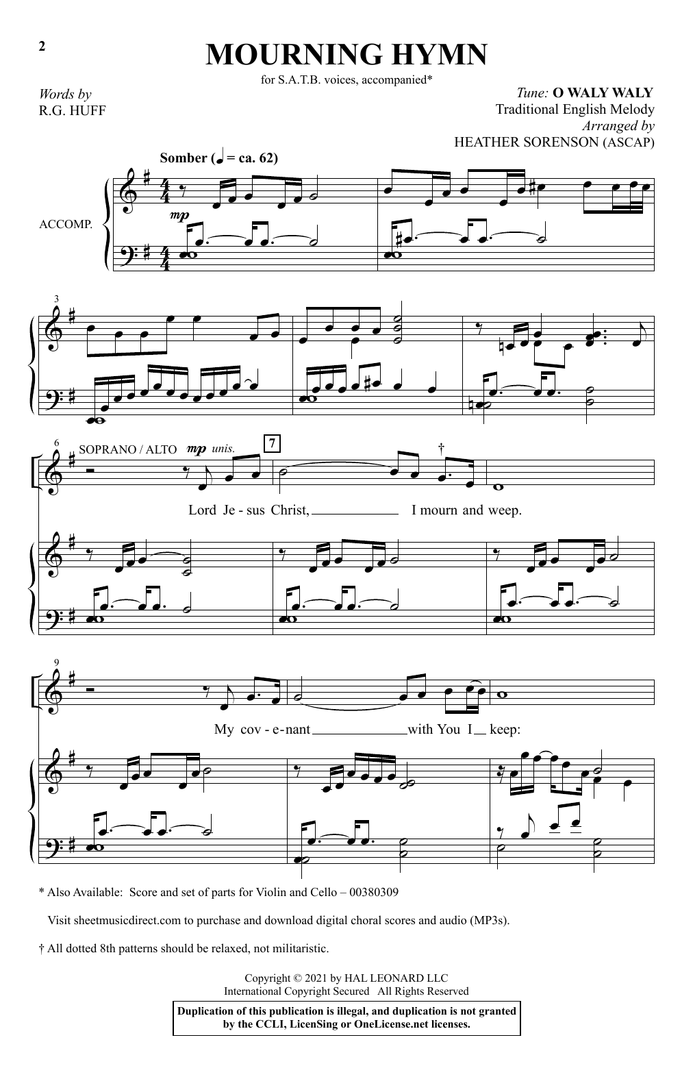 Heather Sorenson Mourning Hymn sheet music notes and chords arranged for SATB Choir
