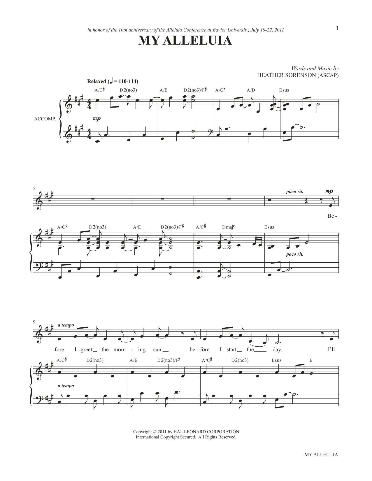 Heather Sorenson My Alleluia (from My Alleluia: Vocal Solos for Worship) sheet music notes and chords arranged for Piano & Vocal
